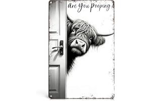 BAYABU Vintage Highland Cow Decor Metal Signs - Highland Cow Gifts "Are You Pooping?" Funny Bathroom Wall Art for Scottish Hi