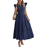 BTFBM Womens Summer Maxi Dress 2026 Spring Boho Vacation Ruffle Flutter Short Sleeve A Line Tiered Flowy Dresses Pockets