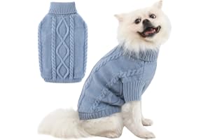 ALAGIRLS Fleece Dog Sweater Warm Puppy Clothes, Turtleneck Knit Cat Sweater Large Size, Pullover Christmas Holiday Pet Outfits Apparel, Haze Blue XL