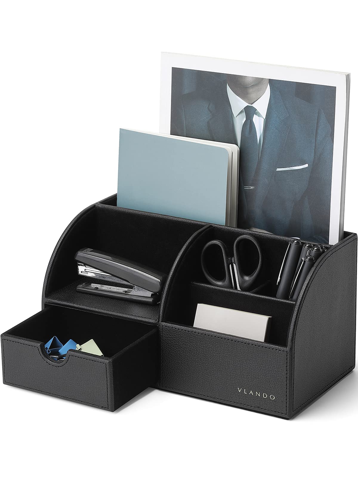 Photo 1 of Vlando Office Supplies Desk Organizer Caddy, Desktop Hanging File Letter Document Storage Holder with Drawer Organizer Section for Office Home (Black)