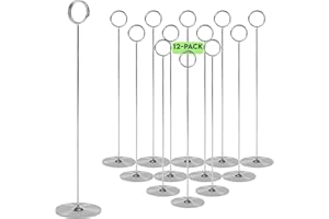 Gray Bunny Metal Table Number Holders, 12 Pack, 12 in Tall, Silver Chrome, Card Holders Tabletop Table Number Stands, Wire Clip for Restaurants Recipe Place Card Signs, Weddings, Banquets, Pictures