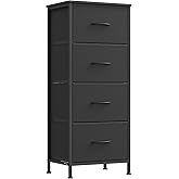 SONGMICS Dresser for Bedroom, Chest of Drawers, Steel, MDF, 4 Non-Woven Fabric Drawers, Storage Organizer Unit, Closet, Entryway, Ink Black and Ebony Black ULGS314B01S