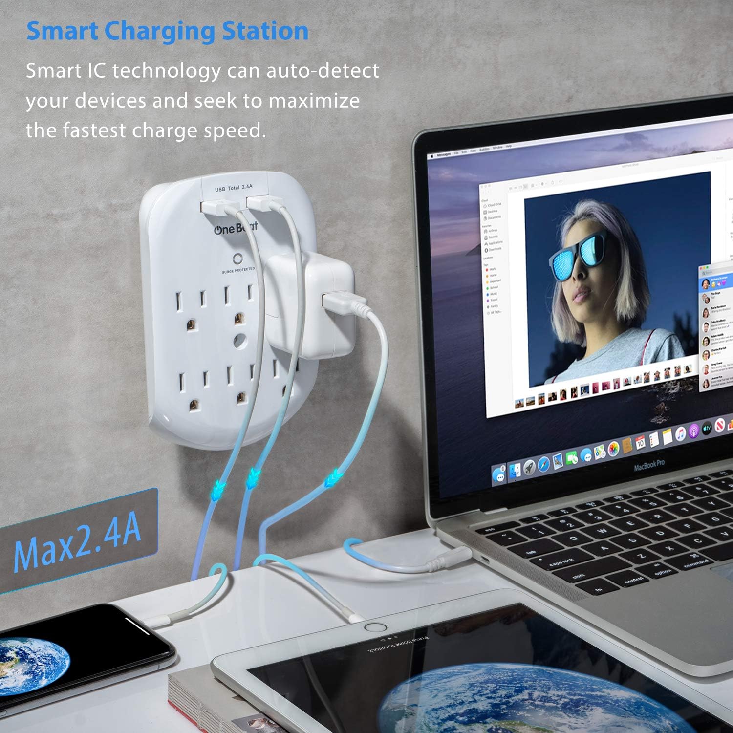 6-Outlet Surge Protector, Wall Outlet Extender Multi Plug Outlet Wall Adapter with 2 USB Charging Ports 2.4 A, 490 Joules, ETL UL Listed for Home, School, Office, White: Electronics