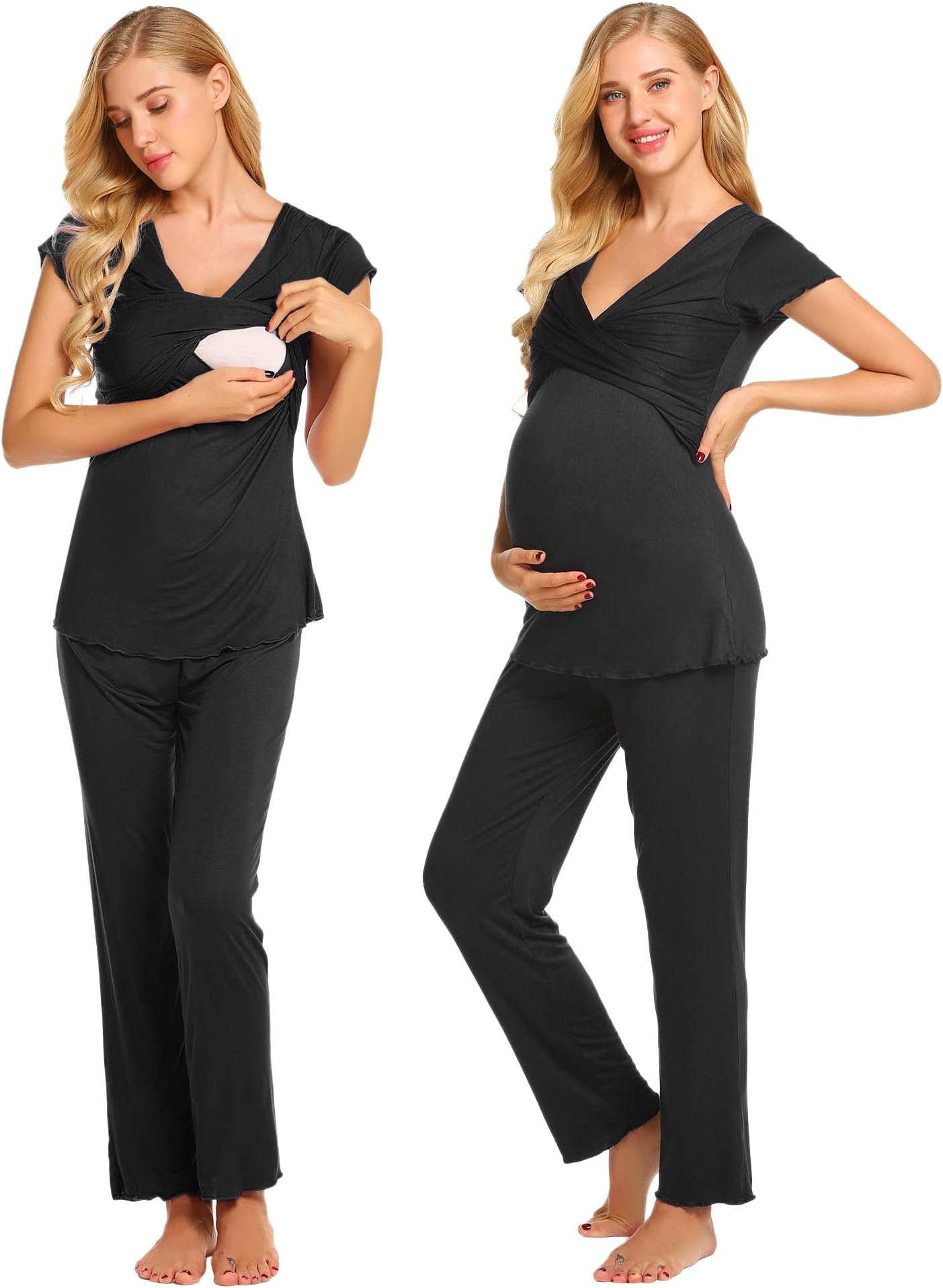 pehie Womens Maternity Nursing Pajama Set Short Sleeve Breastfeeding Pjs