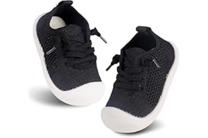 CHARROST Baby Girl&Boy Toddler First Walking Shoes 6-12 Months Size 3 Black Barefoot Slip On Wide Toe Box Shoes Soft Footmates Casual Tennis Indoor Flexible Learning to Walk Rubber Sneakers