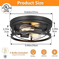 Feanron Farmhouse 2-Light Black Flush Mount Ceiling