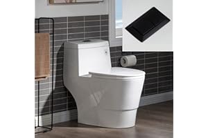 WOODBRIDGEE One Piece Toilet with Soft Closing Seat, Chair Height, 1.28 GPF Dual, Water Sensed, 1000 Gram MaP Flushing Score Toilet with Matte Black Button T0001-MB, White