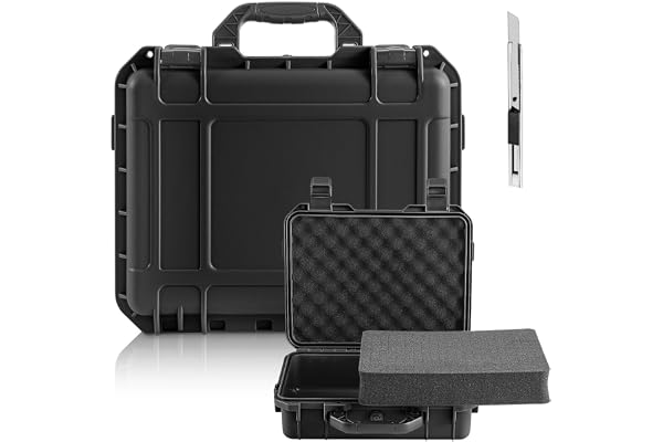 Relaxweex 1 Pcs Waterproof Hard Case with DIY Customizable Foam Insert Portable Protective Case with Knife for Camera Drones Equipments Tools Test Instruments(Black,14.3 x 11.4 x 4.5 Inch)
