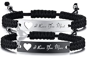 MPRAINBOW Personalized Braided Couples Bracelet：Custom Name Promise Words Engraved Bracelets Attraction Relationship Bracelets for Him and Her