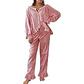 Arssm Womens Gingham Pajama Set 2 Piece Plaid Button Down Long Sleeve Shirt and Pants Pjs Lounge Set Outfits