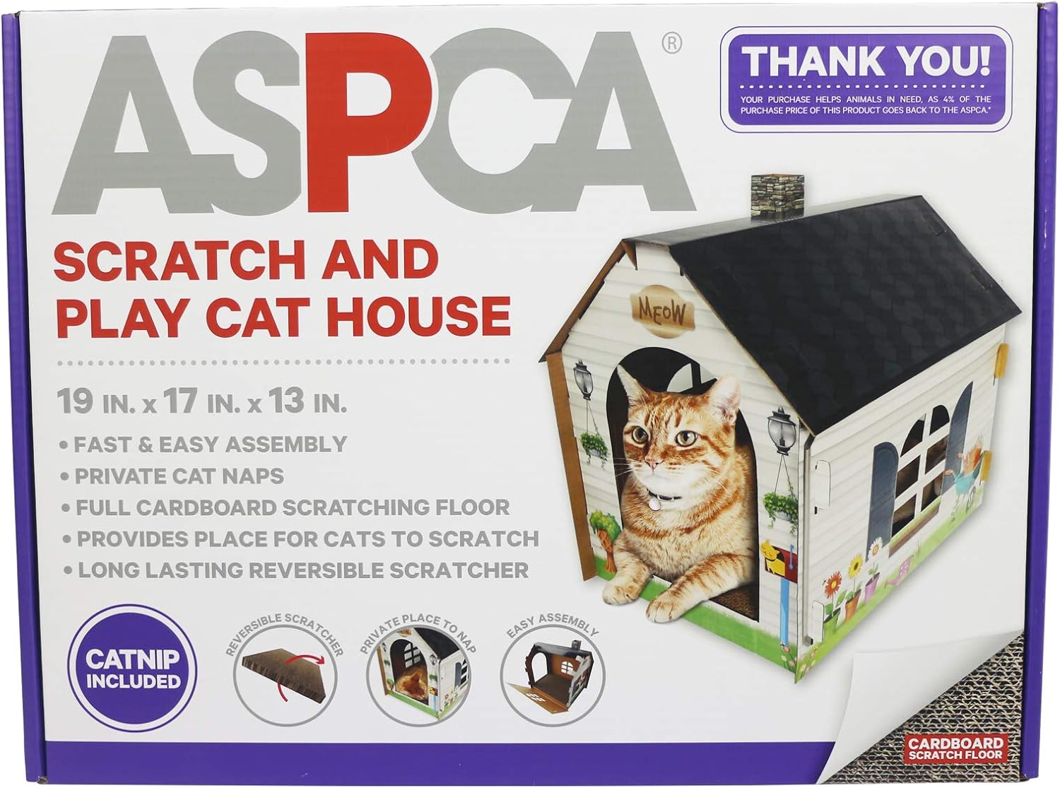 ASPCA Cat House & Scratcher w/ Bonus Catnip Included : Pet Supplies