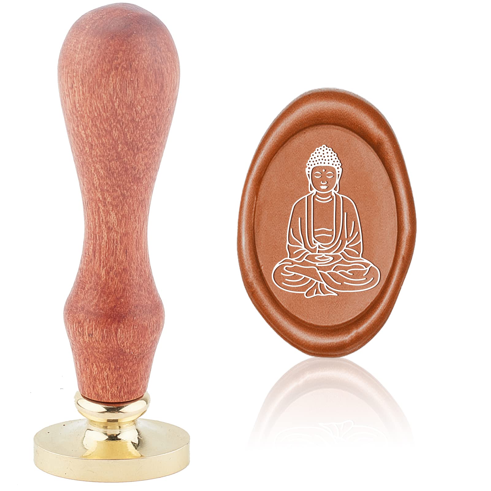 CRASPIRE Wax Seal Stamp Buddha Vintage Sealing Wax Stamps Oval Removable Brass Head Sealing Stamp with Wooden Handle for Wedding Invitations Thanksgiving Valentine's Day Gift Wrap