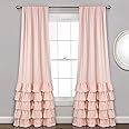 Lush Decor Allison Ruffle Curtains Window Panel Set for Living, Dining Room, Bedroom (Pair), 84 in L, Pink/Blush