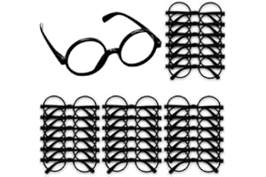 BLUE PANDA 24 Pack Nerd Glasses Party Supplies, Round Black Wizard Glasses for Cosplay Costumes