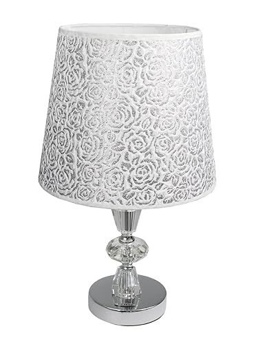 Vetrineinrete Lume Moderno Da Comodino Abat Jour Lampada Da Tavolo In Acciaio Cromato E Paralume Decorato Glitter Argento D19 A X