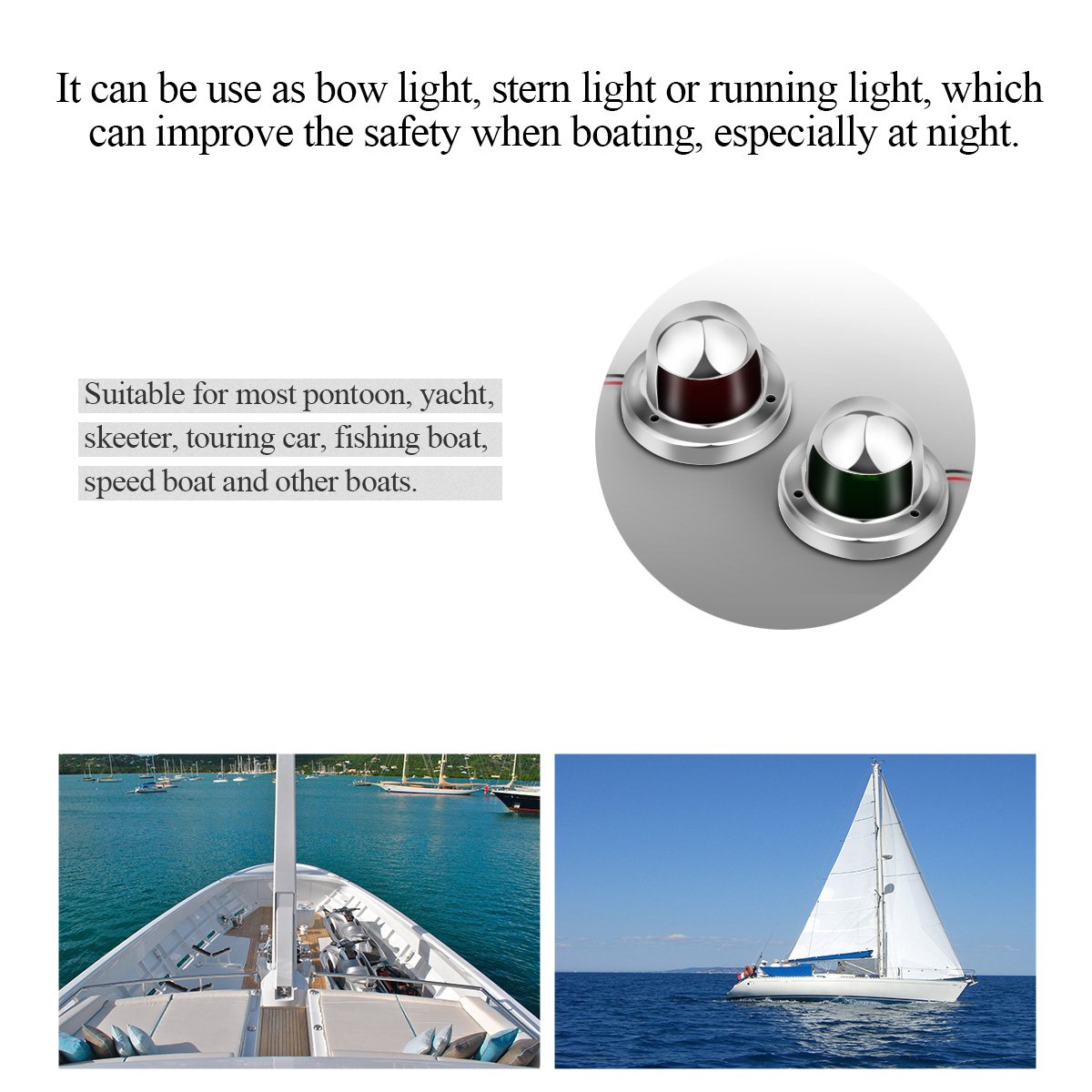 ALLOMN 2pcs Boat Navigation Light Marine LED Starboard and Port Side