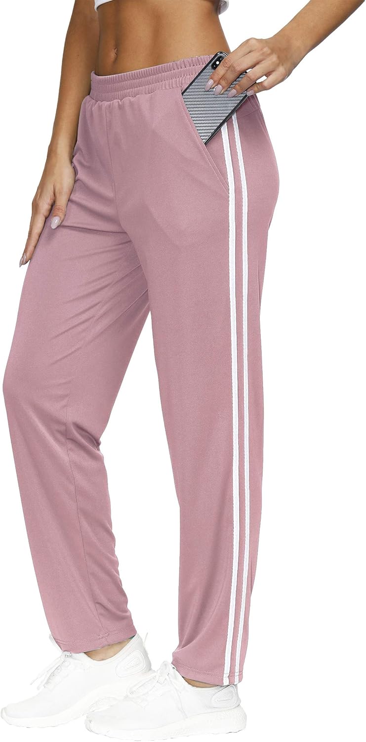 BLEVONH Womens Elastic Waistband Striped Side Work Out Sweatpants with Pockets at  Women’s Clothing store