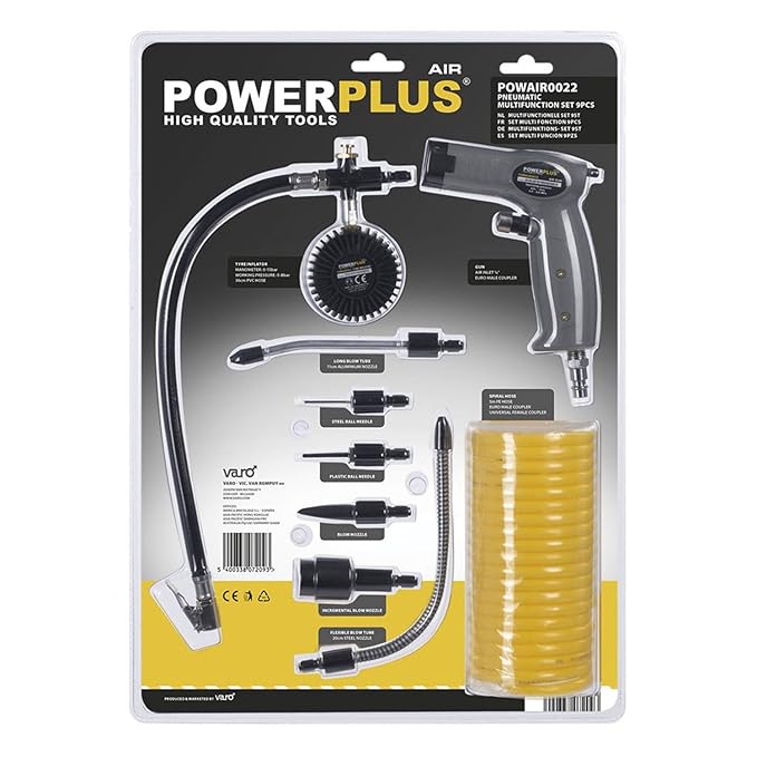PowerPlus POWAIR0022 Kit De Inflado 9 Pzas: Amazon.es: Bricolaje y herramientas