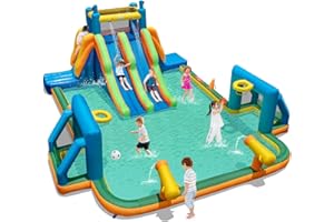 BOUNTECH Inflatable Water Slide, 19x17FT Mega Waterslide Park Dual Long Slides for Racing Fun w/Dual Climbing Wall, Large Splash Pool, Water Slides Inflatables for Big Kids and Adults Outdoor Backyard