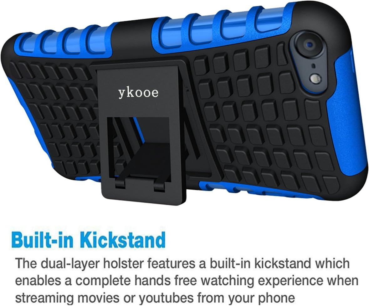 ykooe iPod Touch 7 Case, Touch 6 Case, Touch 5 Case, Heavy Duty Protective Cover Dual Layer Hybrid Shockproof Protective Case with Stand for Apple iPod Touch 5 6 7