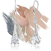 Sterling Silver Dangle Charms Earrings White Gold Plated Hypoallergenic Fashion Jewelry CZ Trendy Birthday Gift for Women