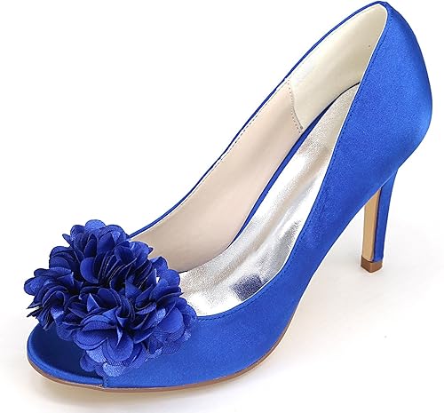 blue satin kitten heels