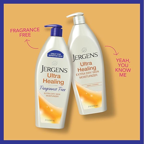 JERGENS ULTRA HEALING DRY SKIN LOTION, HAND AND BODY MOISTURIZER FOR QUICK ABSORPTION INTO EXTRA DRY SKIN WITH HYDRALUCENCE BLEND, VITAMINS C, E AND B5, WHITE, 21 OZ