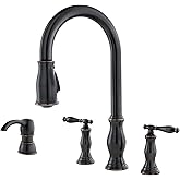 Pfister Hanover Kitchen Faucet with Pull Down Sprayer and Soap Dispenser, 2-Handle, 4-Hole, High Arc, Tuscan Bronze Finish, F5314HNY