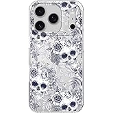 Blingy's for iPhone 17 Pro Max Case, Fun Floral Skull Pattern Retro Vintage Art Design Transparent Soft TPU Protective Clear Case 6.9 inch (White Floral Skulls)