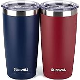 SUNWILL Travel Coffee Mug with Lid, 20 oz Tumbler Set of 2, Insulated Stainless Steel Cup for Water, Tea, Powder Coated Wine & Navy