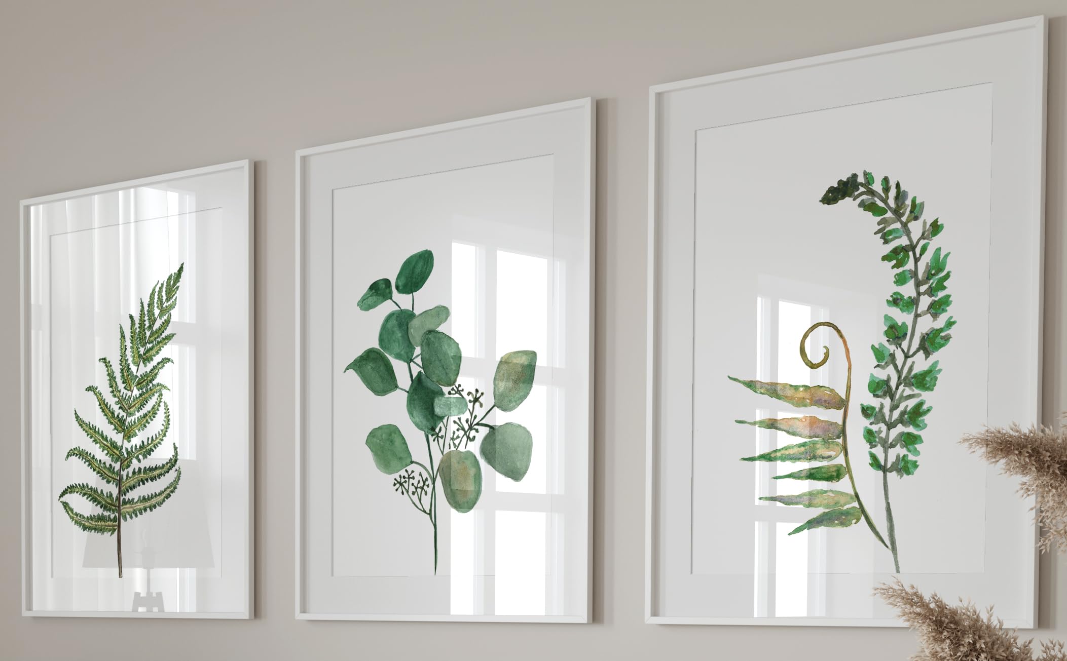 Eviepops Prints Large Green Ferns Wall Art Set of 3 Unframed Prints, Abstract Tropical Plant Decor, Living Room Bedroom Bathroom Poster Home Decor, Green Leaves Plant (A3) — image 1