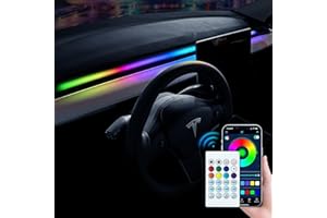 Uxcer 2025-2021 Tesla Model 3/Y Interior Neon Lights for Dashboard, RGBIC Color Changing LED Strip Lights with App & Remote Control,Tesla Model 3/Y Accessories(Not Fit for M3 Highland & My Juniper)