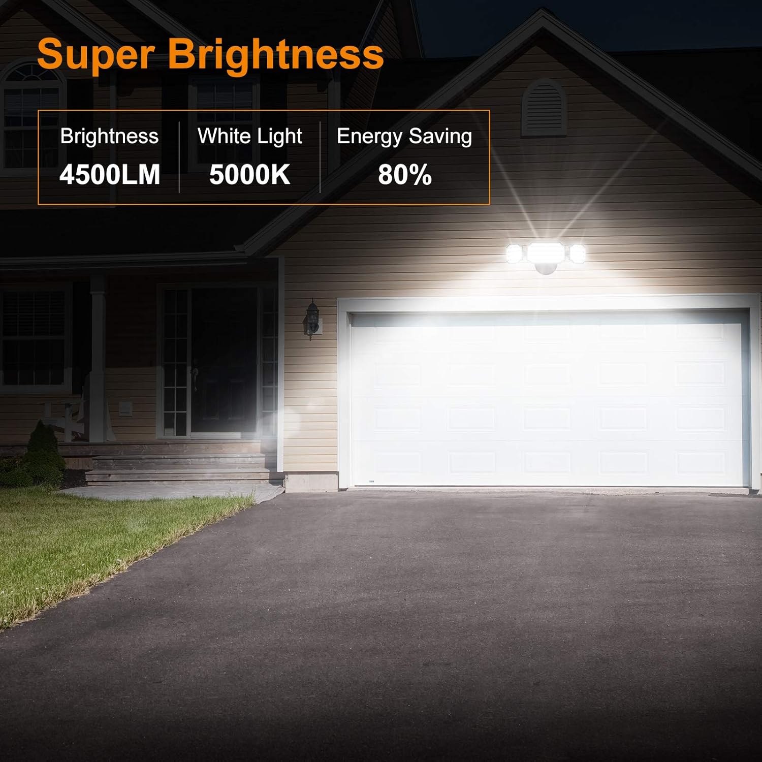LEPOWER 4500LM LED Flood light Outdoor, Switch Controlled LED Security Light, 45W Super Bright Exterior Outdoor Light, 5000K, ETL Certificated, 3 Adjustable Head IP65 Waterproof for Garage, Porch, Yard - - 