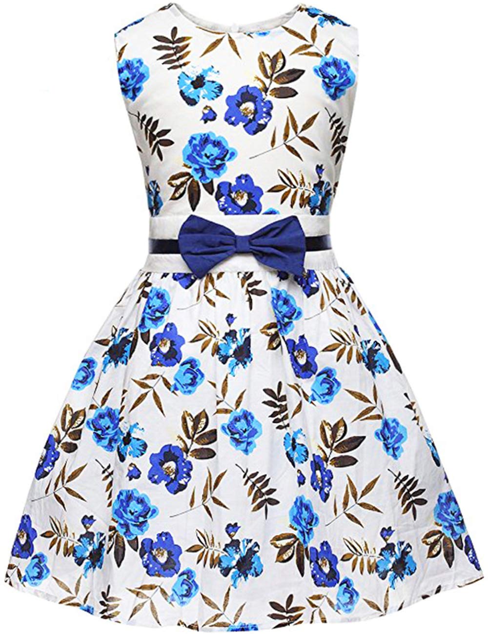 Little Girls Dresses Floral Dress Roses Printed with Bowknot Sleeveless Casual Dress for Toddler 3-4Y