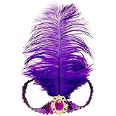 XKTEI 2 Pieces Feather Headpiece,Sequins 1920s Flapper Headband,Mardi Gras Carnival Party Headwear Accessory Women