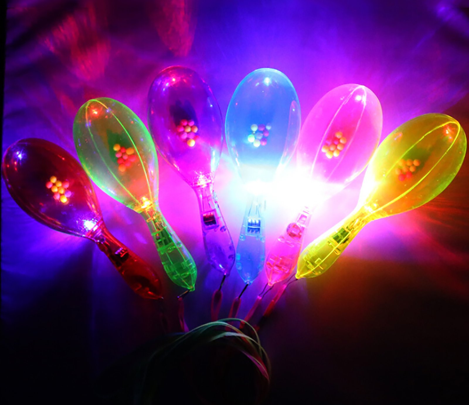 Fansport 12PCS Party Rattle Creative LED Glowing Cheering Plastic Maraca Musical Toy Wedding Party Favor with Lanyard for Kids