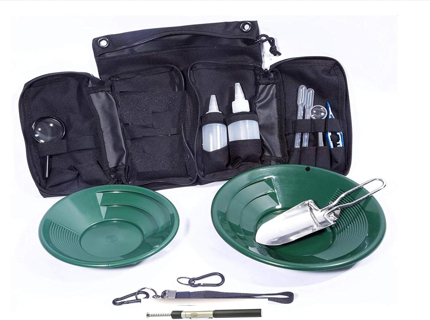 Vas Basis Set Schatzjager Goldschwenkpfanne 21 Tlg Molle Tasche 2 Goldwaschpfannen Erwachsene Kinder Zubehor Fur Anfanger Ausrustung Fur Metalldetektion Und Goldwaschen Black Gold Pans Amazon De Garten