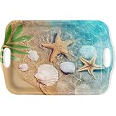 Serving Tray Decorative Tray with Handles Multi-Purpose Rectangular Serving Trays for Restaurant, Parties, Coffee Table, Kitchen - Starfish Beach