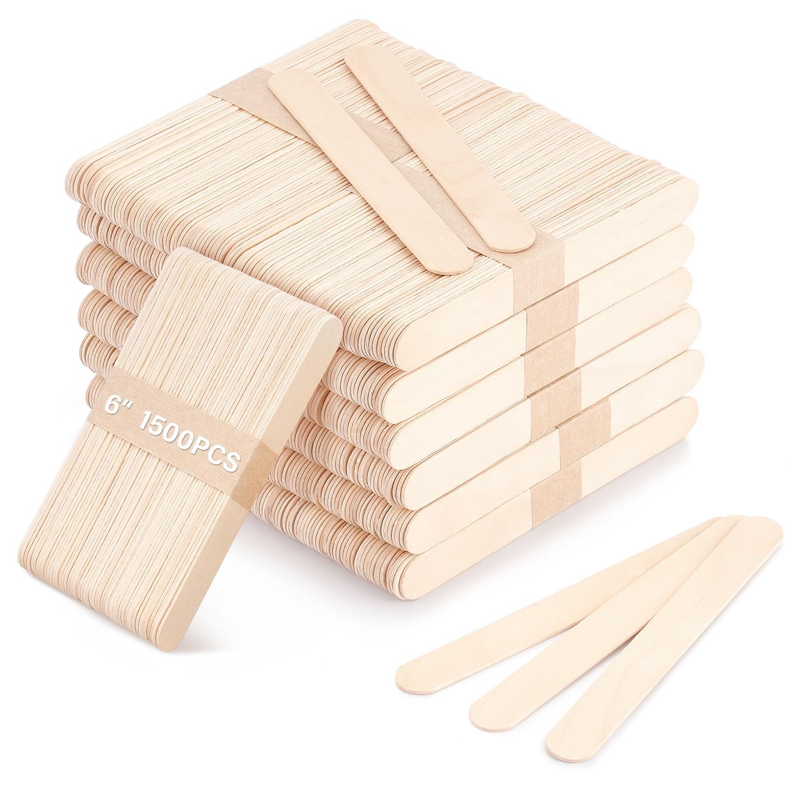 Photo 1 of WoBiogHo 1500 Pcs Wooden Wax Sticks 6-Inch Jumbo Wood Waxing Stick Wax Spatulas Applicator Multi-Purpose Wood Popsicle Craft Sticks for Body Hair Removal, Tongue Depressors and Craft Projects