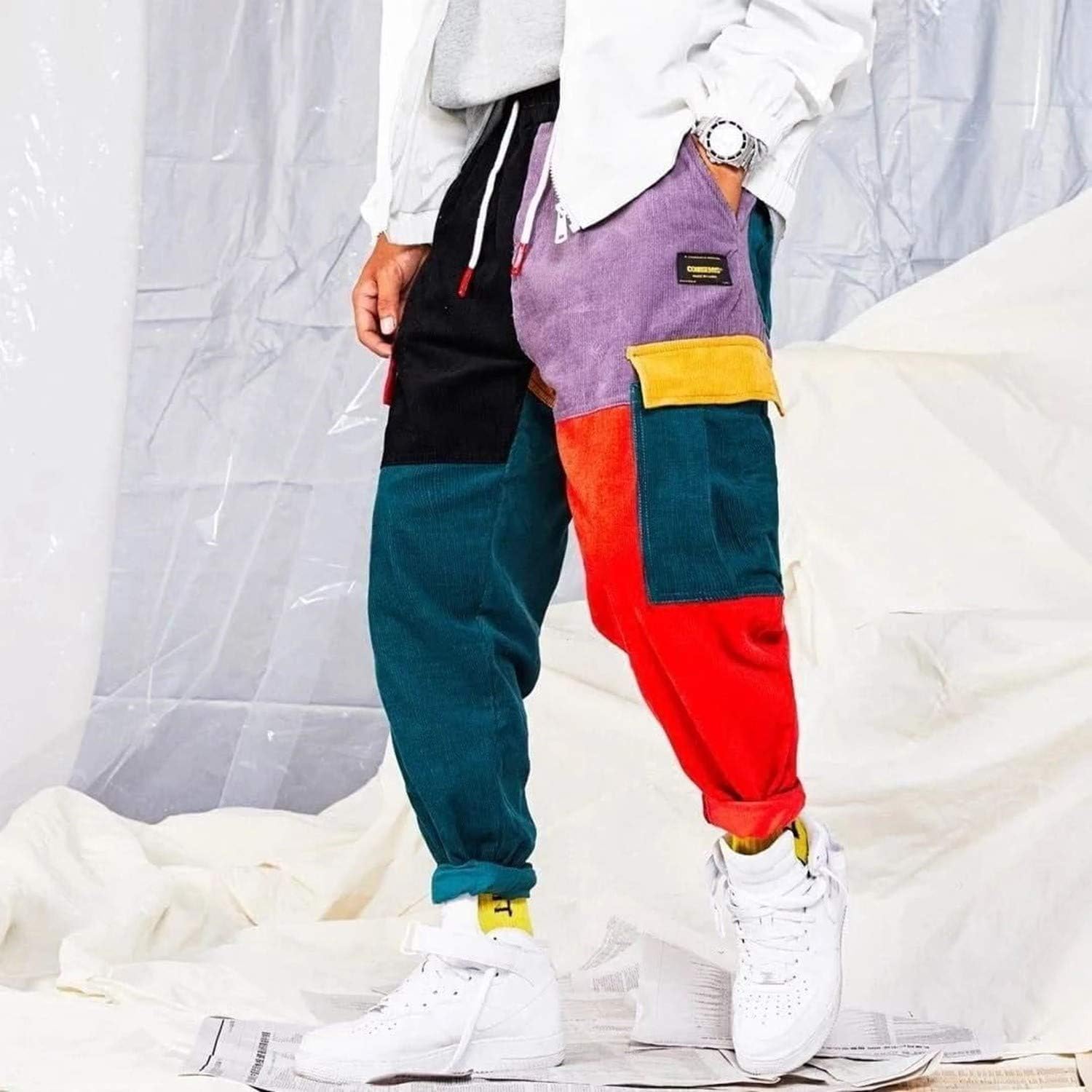 Aelfric Eden Men's Color Patchwork Cargo Pants Hip hop Joggers Streetwear Pants at  Men’s Clothing store