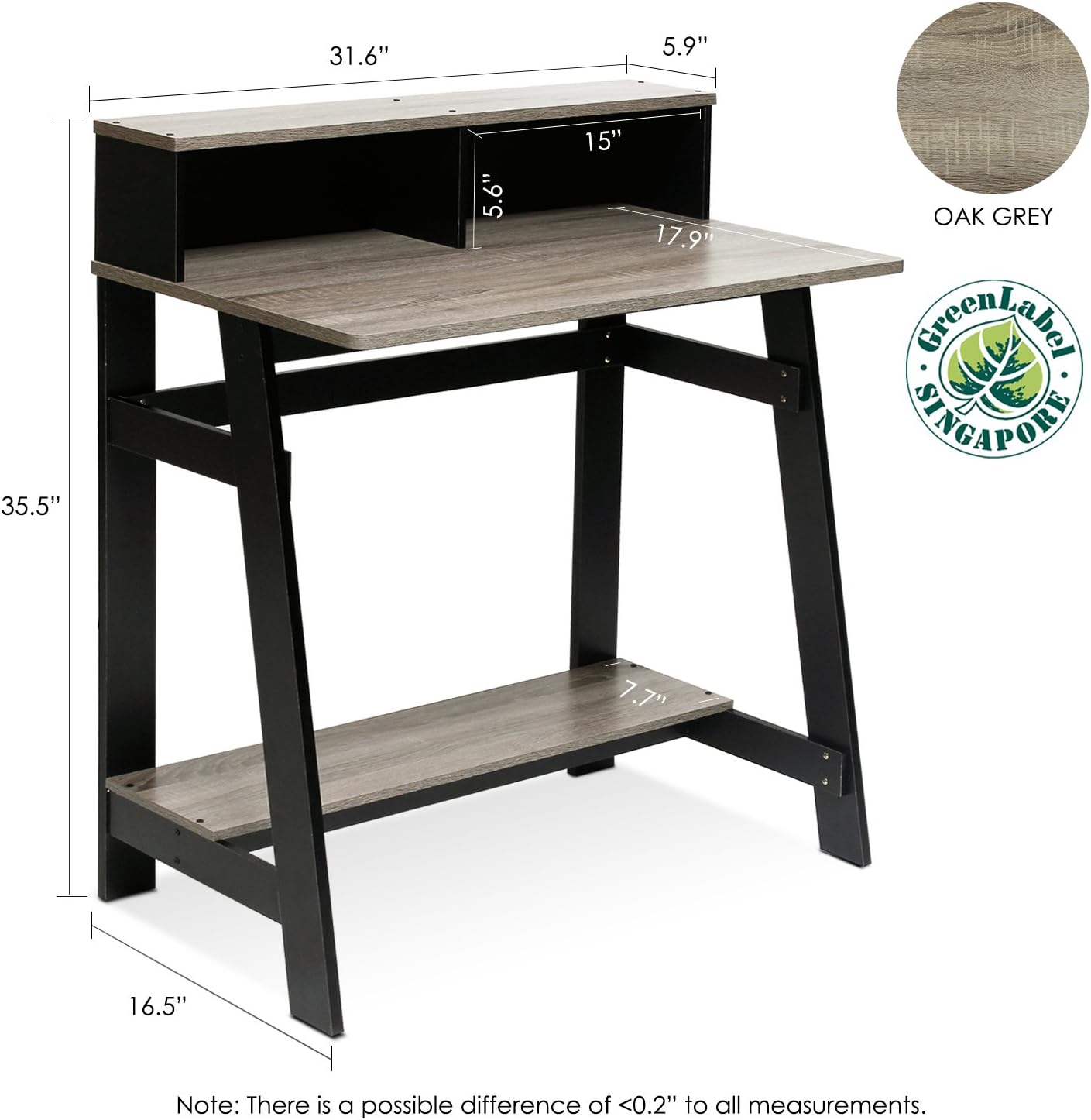 Furinno Simplistic A Frame Computer Desk, Black/French Oak Grey: Furniture & Decor