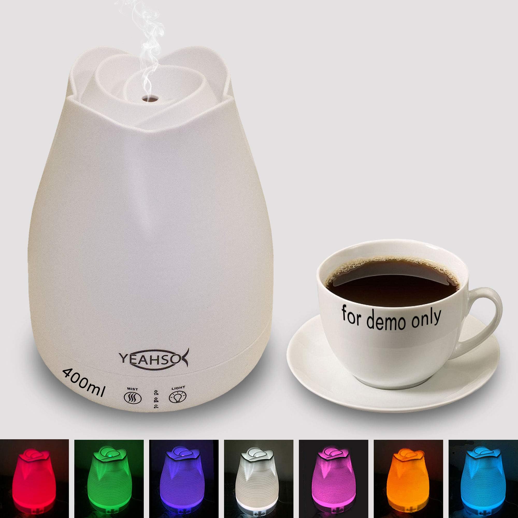 YEAHSO Aromatherapy Diffuser - 400ml Aroma Essential Oil Diffuser - Ultrasonic Cool Mist Humidifier. 7 LED Light Colors, 4 Timer Settings with Waterless Auto Safety Shut-Off, for in Bedroom, Nursery