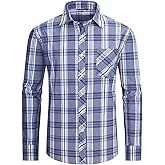 Jveyvth Men's Plaid Button Down Shirts Cotton Long Sleeve Dress Shirts Regular Fit Casual Shirts with Pocket