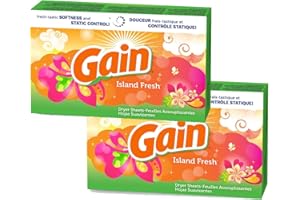 Gain Dryer Sheets - Island Fresh Scent - 34 Count Dryer Sheets Per Box - Pack of 2