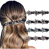 Outyua Sparkling Crystal Stone Braided Hair Clips Rhinestone Braid Clips for Women Duckbill Hairpin 4Pcs