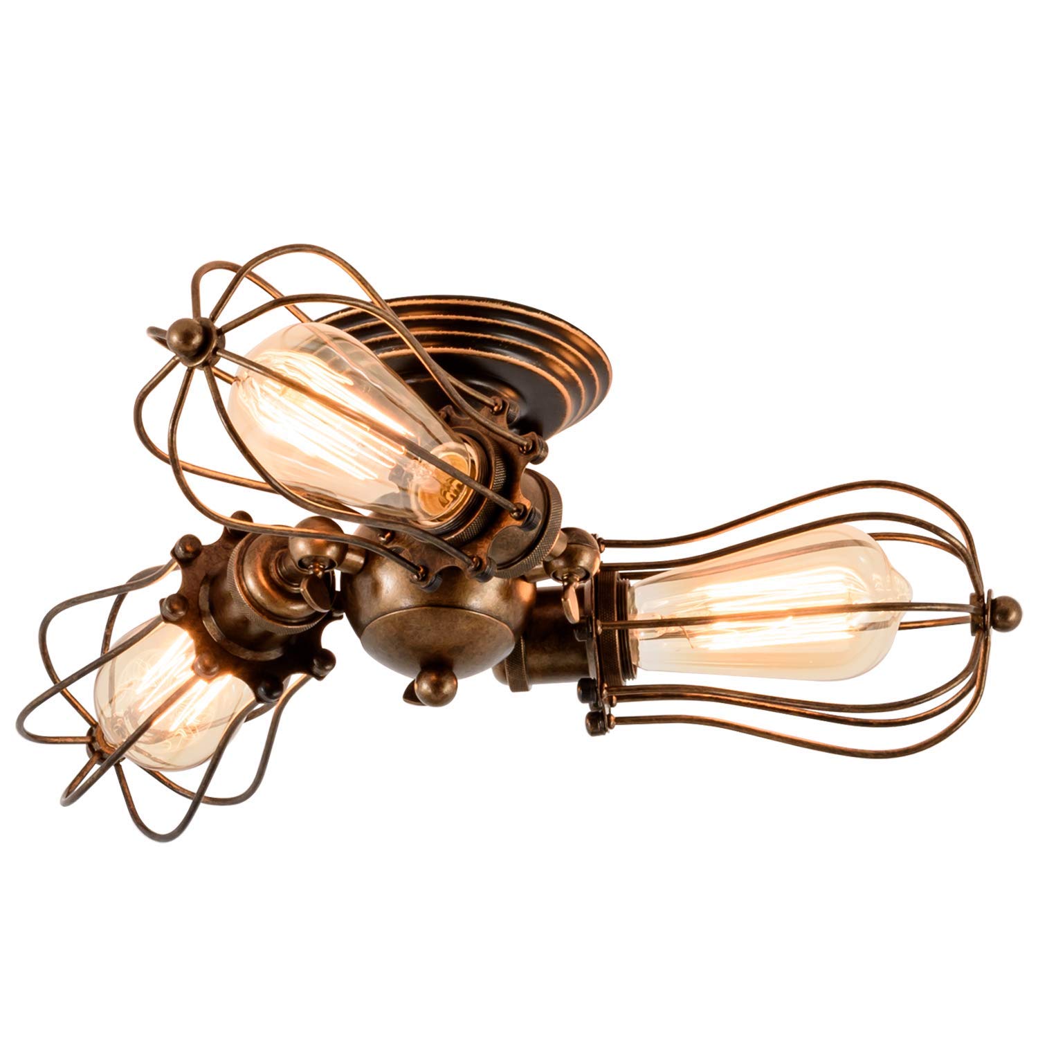 Vintage Ceiling Light With Ceramic Holder Retro Wire Cage Semi