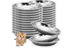 Hamiledyi 24 Pcs Stainless Steel Cat Bowls Shallow Metal Pet Dishes Cat Food Feeding Plates Replacement Whisker Fatigue Kitten Food Bowl for Dogs Cats and Other Small Animals (5.40 Inch Diameter)