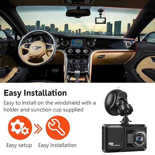 Dash Camera 1080P With 3-inch Screen - Ultra Wide Angle, Night Vision, Motion Detection
