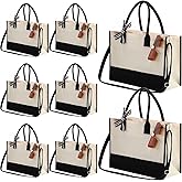 Aoriher 8 PCS Canvas Tote Bag with Shoulder Strap Zipper Opening Grocery Tote for Women Birthday Bridesmaid Gift Bag