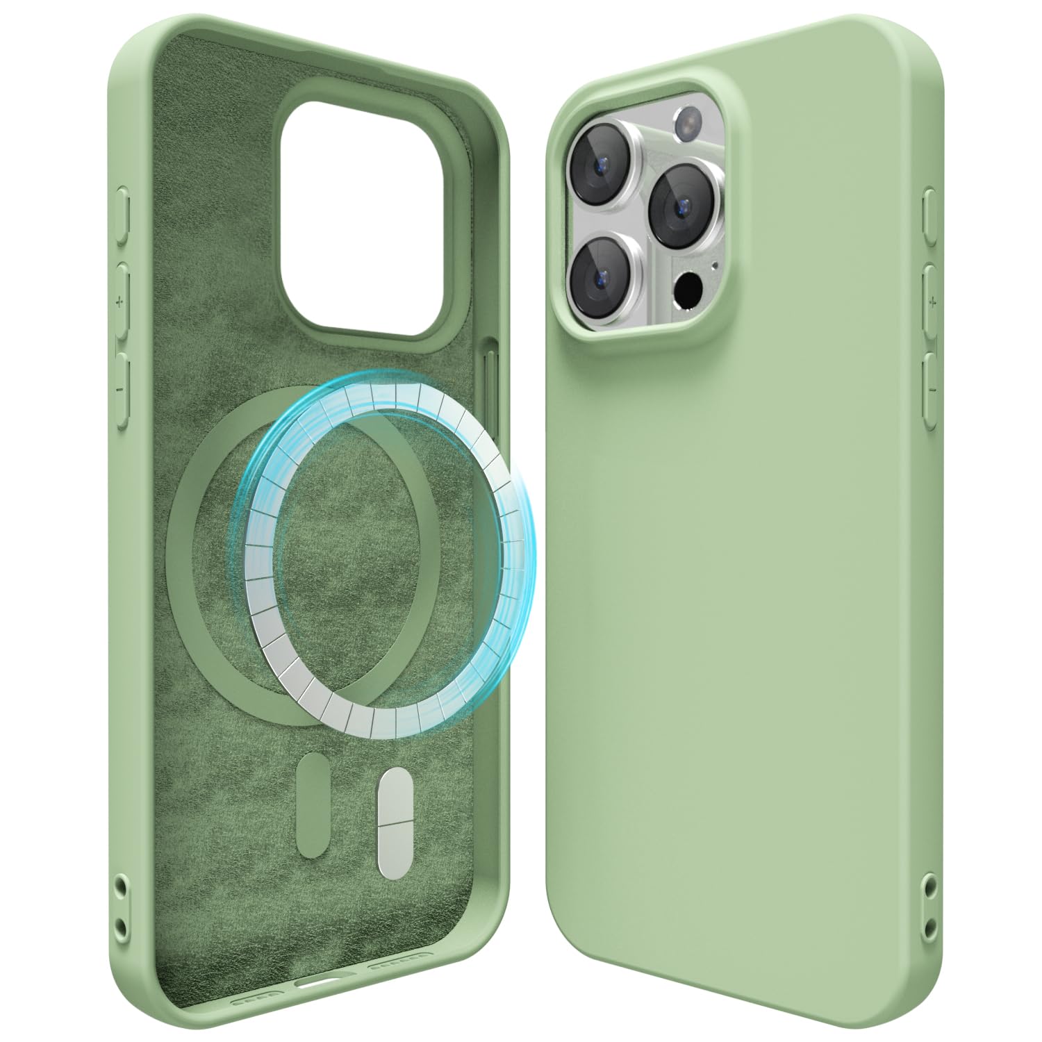 oakxco Silicone Case for iPhone 15 Pro Case Magnetic, Compatible with Magsafe Wireless Charging, Slim Thin Soft Rubber Gel, Girly Cute Aesthetic Trendy Hard Shell Mag Safe Cover for Women, Sage Green